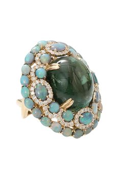 Green Tourmaline With Opal And Diamond Ring Tacori Rings, Opal And Diamond Ring, Buy Gold Jewelry, Marissa Collections, Tourmaline Jewelry, Moonstone Ring, Green Tourmaline, Opal Jewelry, Schmuck Design