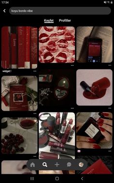 an iphone screen with red lipstick on it and other images in the bottom right corner