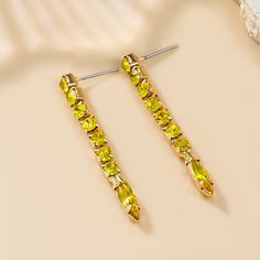 Material: Alloy Fashion Element: Round, Quadrilateral Style: INS Style Green Drop Earrings For Party, Yellow Dangle Crystal Party Earrings, Yellow Dangle Crystal Earrings For Party, Yellow Earrings For Party, Trendy Yellow Party Earrings, Puppy Supplies, Party Earrings, Stylish Earring, Watch Necklace