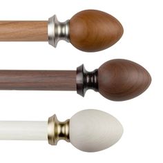 three different types of wooden handles and knobs