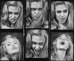 black and white images of women making faces