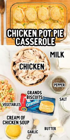 Chicken Pot Pie Casserole Easy Chicken Pot Pie Recipe, Pot Pie Casserole, Chicken Pot Pie Casserole, Homemade Chicken Pot Pie, Easy Pie Recipes, Chicken And Biscuits, Easy Dinner Recipe