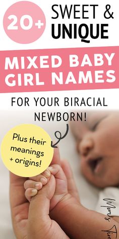 a baby sleeping on top of its mother's chest with the words, 20 + unique mixed baby girl names for your bra