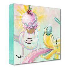 a painting on canvas of an ice cream sundae