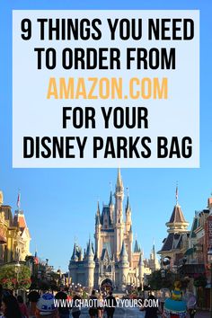 the castle with text that reads 9 things you need to order from amazon com for your disney parks bag