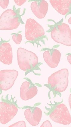 a pink and green strawberry pattern on a white background