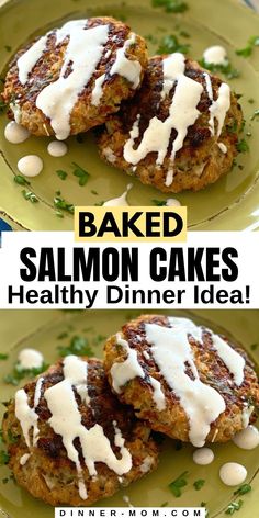 Delicious Baked Salmon Cakes are a healthy dinner or party appetizer. It's hard to believe these easy salmon patties start with a can of salmon and bake in the oven. This simple recipe is ready in 30 minutes and can be turned into a salmon burger or drizzled with sauce for a low-carb version. Easy Salmon Patties, Salmon Cakes Recipe, Salmon Burger, Flaked Salmon, Chicken Cake, Patties Recipe, Salmon Cakes