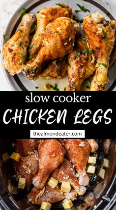 slow cooker chicken legs with text overlay