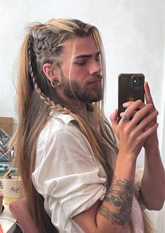 Hairstyles Mohawk, Man With Long Hair, Viking Hairstyles, Boy Hair, Hairstyles Men, Hair Reference, Long Hair Styles Men