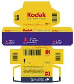 the back and side of a kodak professional camera packaging design by graphic designer person