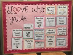 a bulletin board with words and pictures on it that say i love who you are