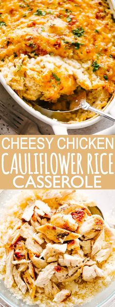 this cheesy chicken cauliflower rice casserole is an easy and delicious side dish