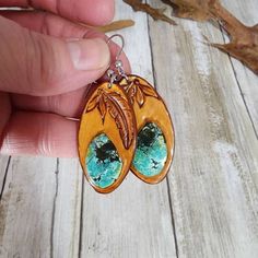 Arizona Turquoise Leather Earrings/turquoise Earrings/gemstone - Etsy Southwestern Hand-tooled Earrings As Gift, Southwestern Hand Tooled Earrings For Gift, Southwestern Hand Tooled Earrings As Gift, Bohemian Turquoise Hand-tooled Earrings, Hand Tooled Southwestern Earrings For Gift, Unique Hand Painted Turquoise Earrings, Handmade Oval Brown Earrings, Rustic Turquoise Earrings For Gift, Hand Painted Turquoise Bohemian Earrings