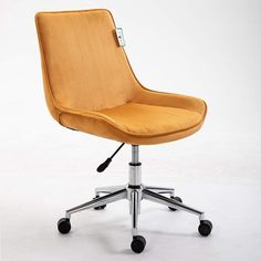 an office chair with wheels and a wooden seat