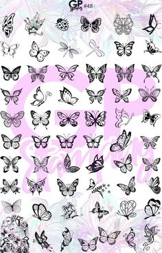 Nail Art Stamping plate GPStamping Butterflies Butterfly Tattoo Stencil, Dibujo Simple, Nail Art Stamping Plates, Nail Art Techniques, Butterfly Nail Art