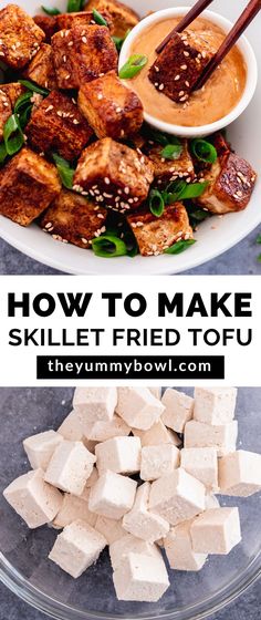 how to make skillet fried tofu with text overlay