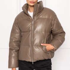 Nwt Lamarque Iris Leather Puffer Jacket Elevate Your Cold Weather Outfits With This Trendy Leather Puffer. No Expense Spared - From The Leather Inner Collar And Piping To The Soft Lamb Leather Size: Small Features: - Waist Zip Pockets With Leather Piping - Elasticized Body & Sleeve Hem - Leather Inner Collar - Exposed Center Front Zipper With Leather Piping - Branded Hardware - Fully Lined - Color: Mink Brown Fabric: 100% Lamb Leather Fill: 90% Down, 10% Feather Brand New With Tags, Never Worn, Leather Puffer Outerwear For Work, Spring Leather Puffer Outerwear, Spring Leather Puffer Jacket, Chic Leather Quilted Outerwear, Chic Quilted Leather Outerwear, Chic Leather Puffer Outerwear, Chic Puffer Leather Jacket For Work, Leather Puffer Jacket, Leather Puffer