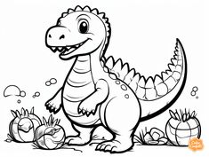 illustration of Dinosaur-easter surprise coloring Critical Thinking Books, Kindergarten Vocabulary, Long Neck Dinosaur, Dinosaur Age, Unique Coloring Pages, Prehistoric World