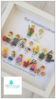 legos are arranged in a shadow box with the words our grandchilden on it