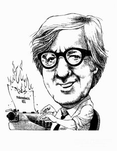 a caricature of a man with glasses and a typewriter in front of him