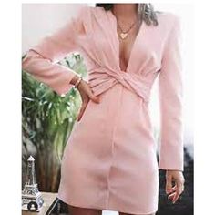 Zara Draped Jacket Dress Light Pink Color Simply Beautiful Draped Jacket, Light Pink Blazers, Pink Jacket Blazer, Wide Leg Pant Suit, Drape Jacket, Elegant Sweater, Womens Sweatshirts Hoods, Red Leggings, Dress With Long Sleeves