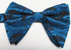 "Beautiful pre-tied and adjustable double tiered banded bow tie Velvet Will adjust from 13\" through 20\" neck. Bow dimensions 3.25\" x 4.5\". Bow tie Always made by hand and to your special order. Weddings and groups are welcome." Elegant Blue Adjustable Bow Tie, Adjustable Blue Bow For Formal Occasions, Neck Bow, Blue Paisley, Tear Drop, Pocket Square, Tom Ford, Black Background, Black Backgrounds