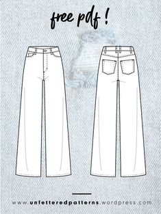 the front and back view of a pair of white jeans, with text that reads free pot