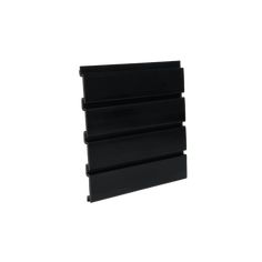 a black wall mounted shelf with four shelves on each side and three different sections in the middle