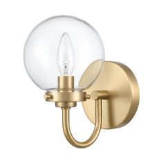 a wall light with a glass ball on the top and an open bulb attached to it