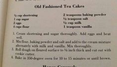 an open book with instructions on how to make old fashioned tea cakes