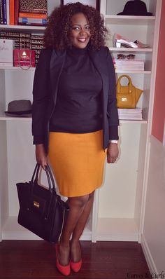 Mustard Skirt, Full Figure Fashion, Professional Attire, Professional Fashion, Professional Outfits, Work Attire, Curvy Fashion, Plus Size Fashion, Stylish Outfits