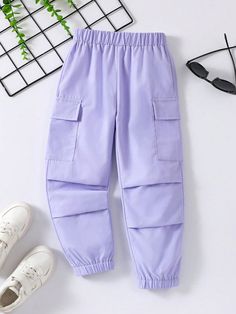 Young Girl 1pc Stylish Casual Pleated Utility Pants Purple Casual   Fabric Plain Cargo Pants Slight Stretch  Young Girls Clothing, size features are:Bust: ,Length: ,Sleeve Length: Reggaeton Dance, Pants Embellished, Casual Preppy Outfits, Cute Nike Shoes, Cute Nikes, Easy Trendy Outfits, Utility Pants, Baddie Outfits Casual, Kids Pants