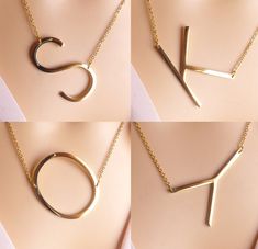 "View letter necklace with paperclip chain here: https://www.etsy.com/listing/1021389383/paperclip-chain-necklace-personalized?ref=shop_home_active_10 Personalized large sideways initial necklace, big capital letter necklace, gold monogram letter necklace, gift ideas, gold initial necklace, *V, X, Z, W are not hanging sideways (all other letters are in sideways) -length: 19\" +2\" adjustable extension inch (as shown on the picture) -pendant size: 20mm x 40mm approx. (depends on the letter) -mate J Necklace, Big Letter, Sideways Initial Necklace, Good Luck Necklace, Picture Pendant, Necklace Big, Initial Necklace Gold, Initial Pendant Necklace, Gold Monogram