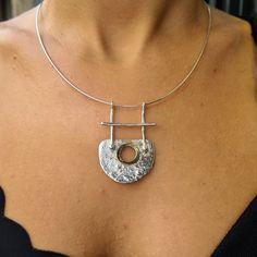 Sterling Silver Statement Necklace With Sun Pendant, Unique Silver Choker, Modern Brutalist Jewelry, Elegant Handmade Necklace Gift for Her - Etsy Sweden Brutalist Jewelry, Metal Art Jewelry, Contemporary Handmade Jewelry, Silver Statement Necklace, Sun Pendant, Jewelry Elegant, Silver Necklace Statement, Silver Jewelry Design, Silver Choker