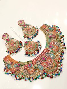 Most beautiful designer bridal set.  Earrings Tika Necklace Pakistani Necklace, Bollywood Wedding, Set Earrings, Jewellery Sets, Pakistani Bridal, Bridal Set, Traditional Wedding, Bridal Sets, Plate Sets