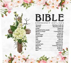 a cross with flowers on it and the words bible emergency holidines written below