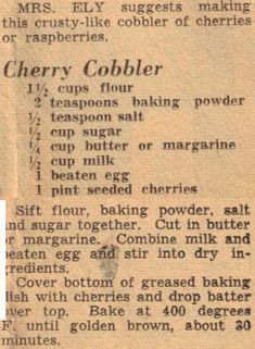 an old recipe for cherry cobbler