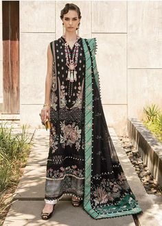 Buy Black and Green Lawn Salwar Kameez Pakistani Eid Dress in Premium Quality Thread Work paired with Printed Dupatta & Trouser. Customizable. Fast Shipping Embroidered Black Georgette Lawn Suit, Black Embroidered Georgette Lawn Suit, Black Unstitched Dress With Dupatta, Traditional Black Dress With Sheer Dupatta, Black Georgette Lawn Suit For Festive Occasions, Traditional Black Georgette Dress, Black Georgette Lawn Suit For Eid, Black Unstitched Suit With Dabka For Navratri, Black Georgette Lawn Suit For Festivals