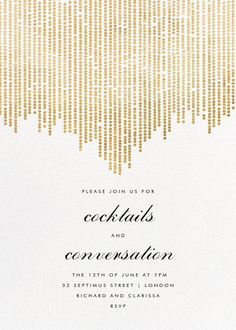 a white and gold wedding card with the words cocktails and conversation on it