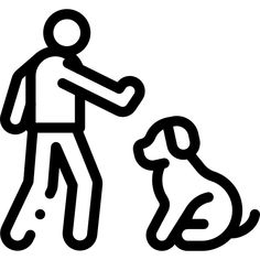 a black and white drawing of a man playing with his dog on a white background