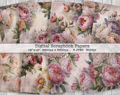 digital scrapbook papers with flowers and leaves