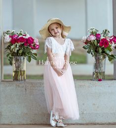 This sweet ruffle sleeve blush tulle flower girl dress will make a statement of sweetness at your wedding or special event. Dress features soft white bodice with feather v-back and flowing blush tulle skirt. Details Perfect for flower girl. 1st communion, baptism, birthday, daddy daughter dance, portraits and family photos. Extra Sashes & Accessories Order Swatches Here if desired Please use our "contact bubble" if you need assistance. Care: Hand wash, line or dry flat. Use clothes steamer to re Dresses For Fall Wedding, Country Wedding Colors, Blush Flower Girl Dress, Bohemian Flower Girl Dress, Blush Tulle Skirt, Burgundy Flower Girl Dress, Bohemian Wedding Theme, Vintage Flower Girls, Flower Girl Dresses Vintage