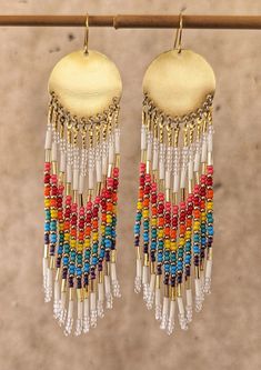 Kiss the Rainbow 2.0 | Beaded Earrings | Moon & Milk Brass Earrings With Gold Beads For Festivals, Festival Brass Earrings With Gold Beads, Multicolor Beaded Brass Earrings, Multicolor Dangling Beaded Brass Earrings, Festival Brass Earrings With Colorful Beads, Festival Brass Beaded Earrings With Gold Beads, Multicolor Brass Beaded Earrings For Festival, Festival Brass Beaded Earrings, Gold Beaded Brass Earrings For Festivals