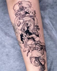 Ghibli Tattoo Sleeve, Studio Ghibli Tattoo Sleeve, Cute Anime Tattoos, Gnarly Tattoos, No Face Tattoo, Howls Moving Castle Tattoo, Miyazaki Tattoo, Princess Mononoke Tattoo, Tatuaje Studio Ghibli