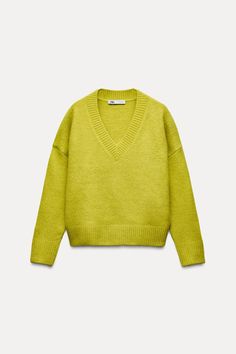 SOFT KNIT SWEATER - Lime green | ZARA United States Chartreuse Sweater, Light Grey Leggings, 2024 Wishlist, Waistcoat Dress, Cardigan Sweater Vest, Cardigan Sweater Dress, Zara Sweater, Leather Shirt, Yellow Sweater