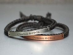 Matching Couple Bracelets, Name Anniversary Date Bracelets, His and He – timjeweler Bracelets Name, Bracelet Boyfriend, Diy Gifts For Girlfriend, Braid Cuffs, Paracord Ideas, Anniversary Couple, Matching Couple Bracelets, Handwriting Bracelet, Couple Ideas