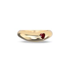 #color_18k-yellow-gold-vermeil-red-gemstone Heart Shaped Ring, Three Dimensional Shapes, Dome Ring, Heart Shaped Rings, Red Gemstones, Heart Gemstone, Golden Girl, Domed Ring, Pure Gold