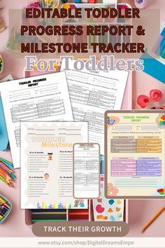 Track your toddler’s growth with this Progress Report and Milestones Tracker. Ideal for daycare providers and parents, this editable Canva template covers essential developmental milestones and provides a comprehensive growth overview 🌱 Developmental Milestones, Progress Report, School Items, Canva Template