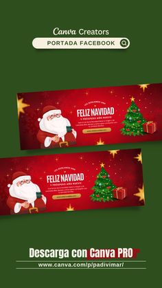 two christmas banners with santa claus and presents