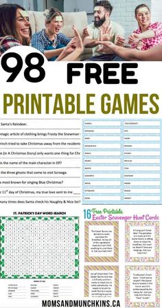 a poster with the words 98 free printable games